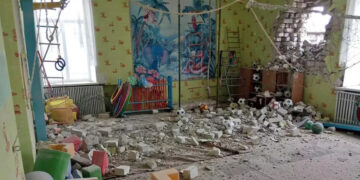 Russian Controlled Forces Use Artillery to Destroy Ukrainian Pre-School
